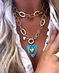 Collar XL Maxi Corazón Turquesa Maxi Eslabones Gold - Miniatura 3
