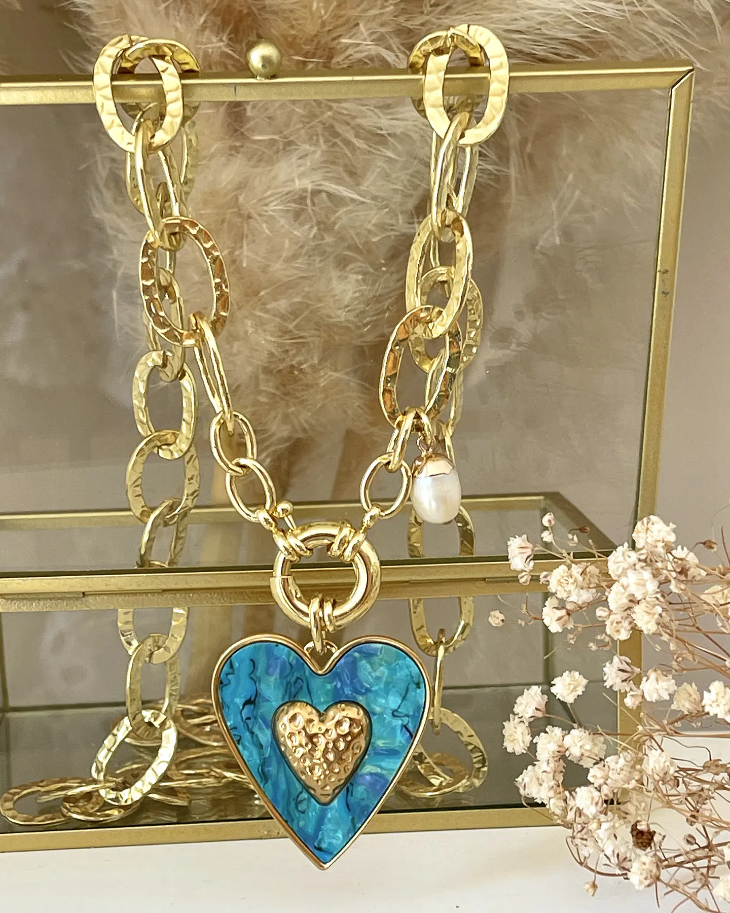 Collar XL Maxi Corazón Turquesa Maxi Eslabones Gold 4