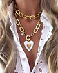 Collar XL Maxi Corazón White Maxi Eslabones Martillados Gold  - Miniatura 1