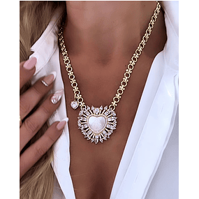 Collar maxi Corazón Virgen Nácar cristales gold