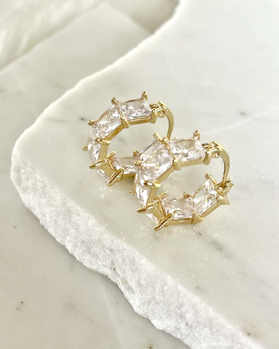 Aros Circones Facetados Cristal Gold  2