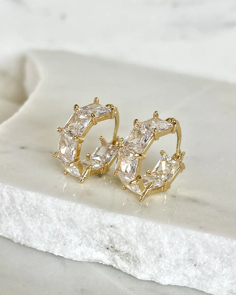 Aros Circones Facetados Cristal Gold  4