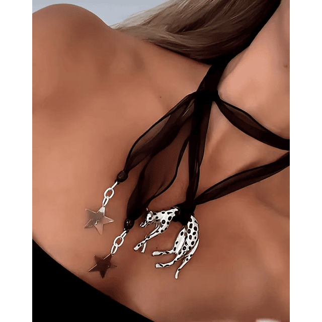 Choker Leopardo Organza Silver