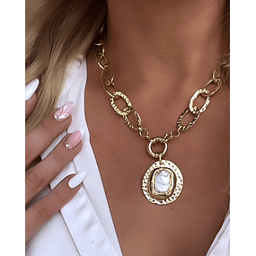 Collar Maxi medallón Nácar Maxi Eslabones Gold