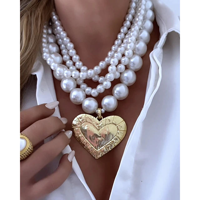Collar Lia Maxi Perlas Dije Corazón Gold