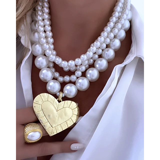 Collar Lia Maxi Perlas Dije Corazón Gold