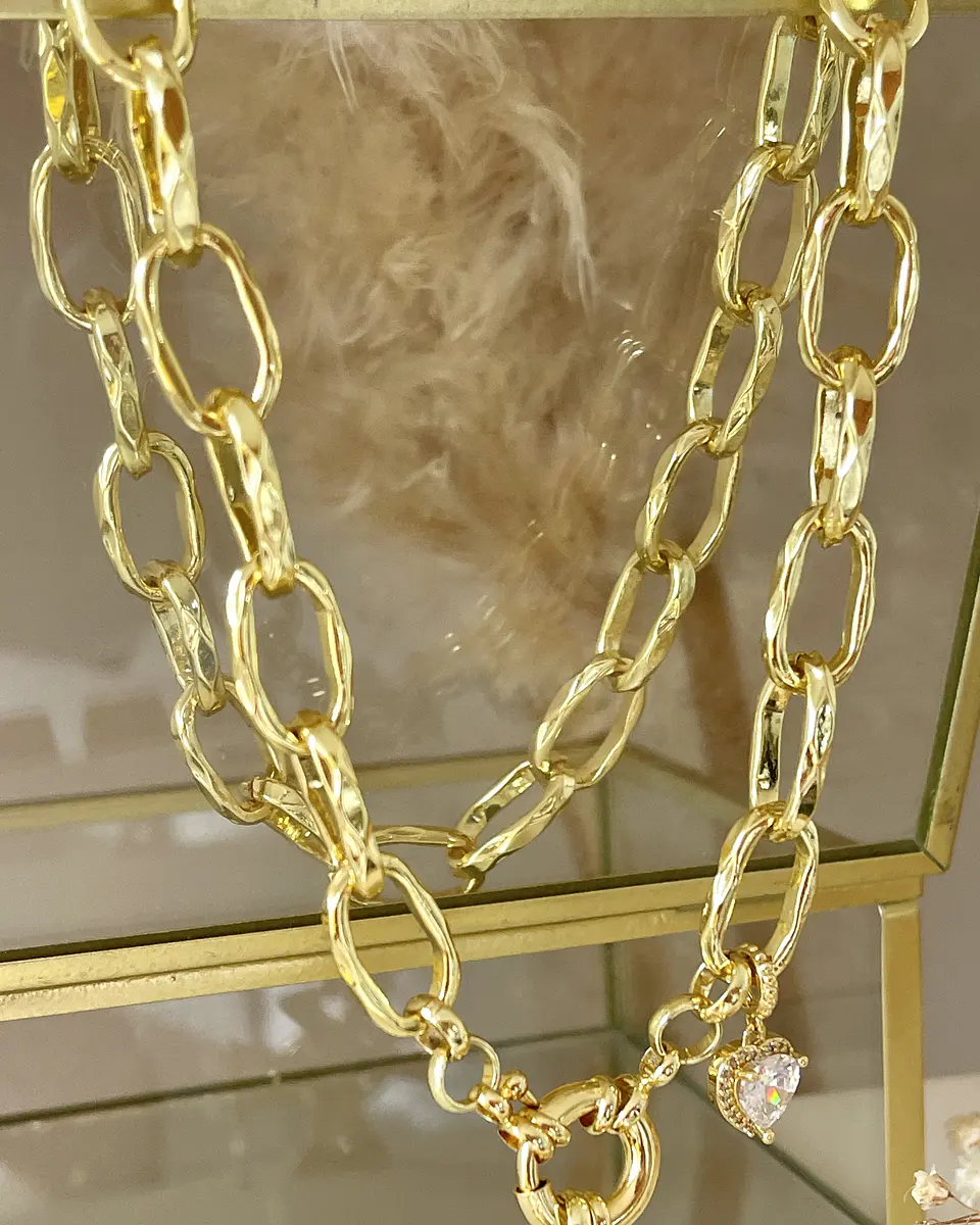 Collar Cruz con Maxi eslabones punto de luz gold 6