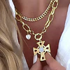 Collar Cruz con Maxi eslabones punto de luz gold