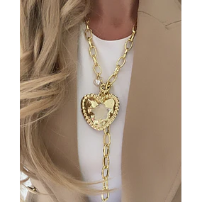 Collar XL Corazón Martillado y Estrella Cuarzo Gold