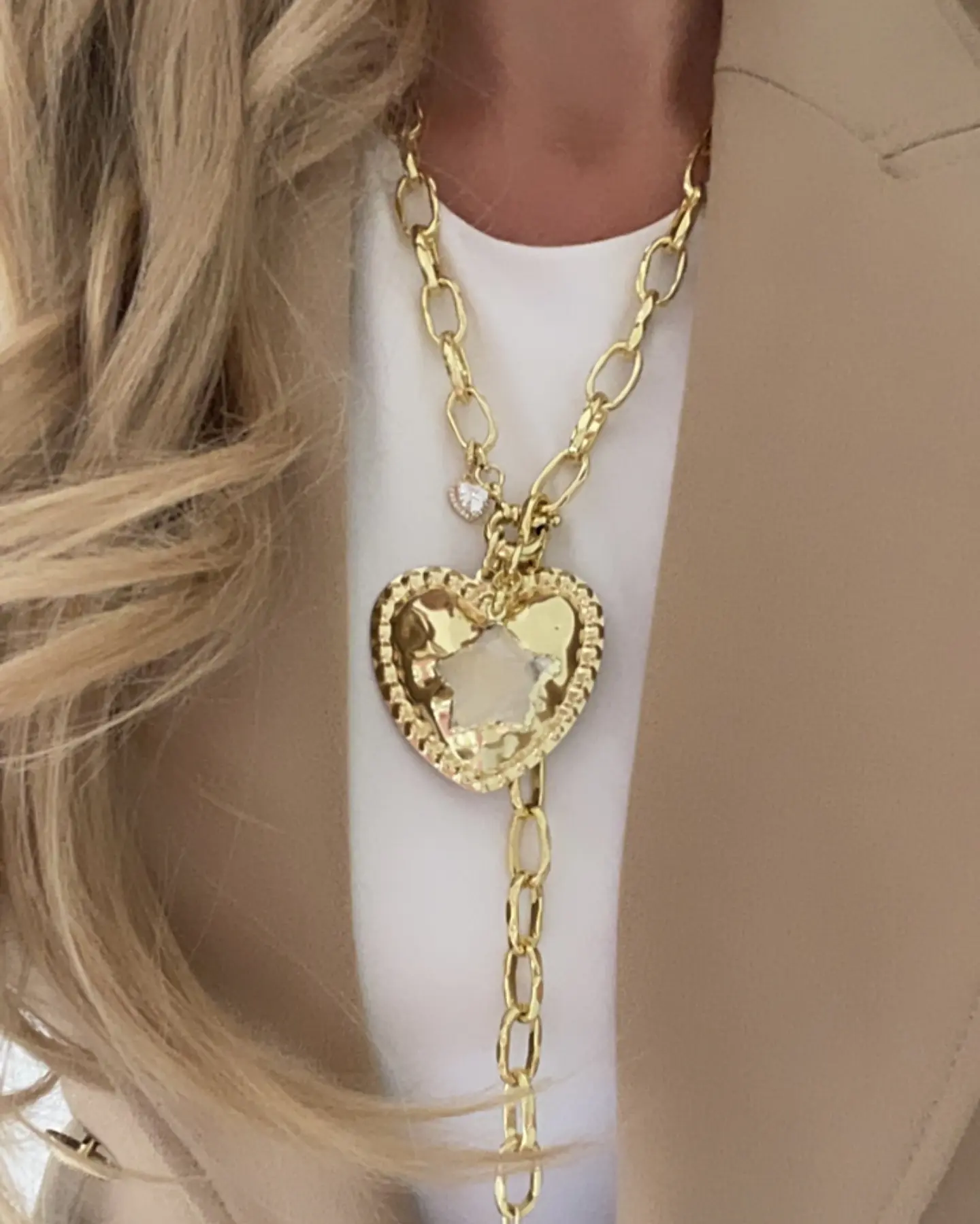 Collar XL Corazón Martillado y Estrella Cuarzo Gold 1