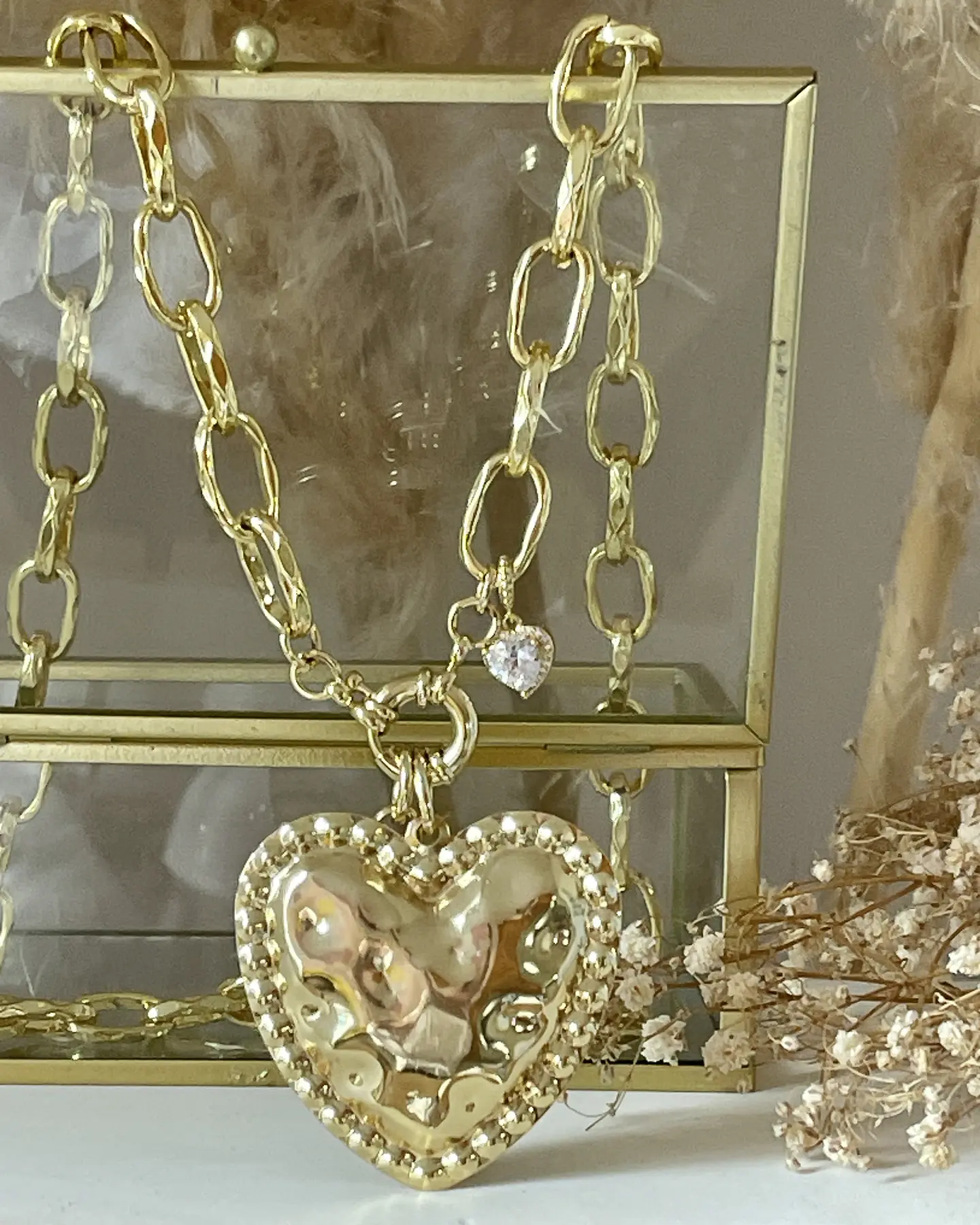 Collar XL Corazón Martillado y Estrella Cuarzo Gold 5