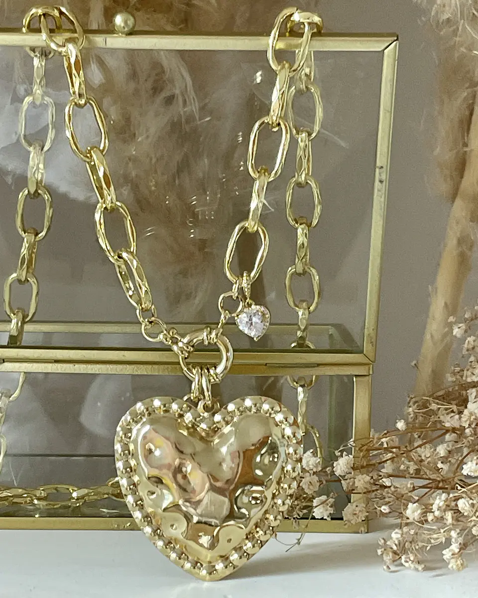 Collar XL Corazón Martillado y Estrella Cuarzo Gold 5