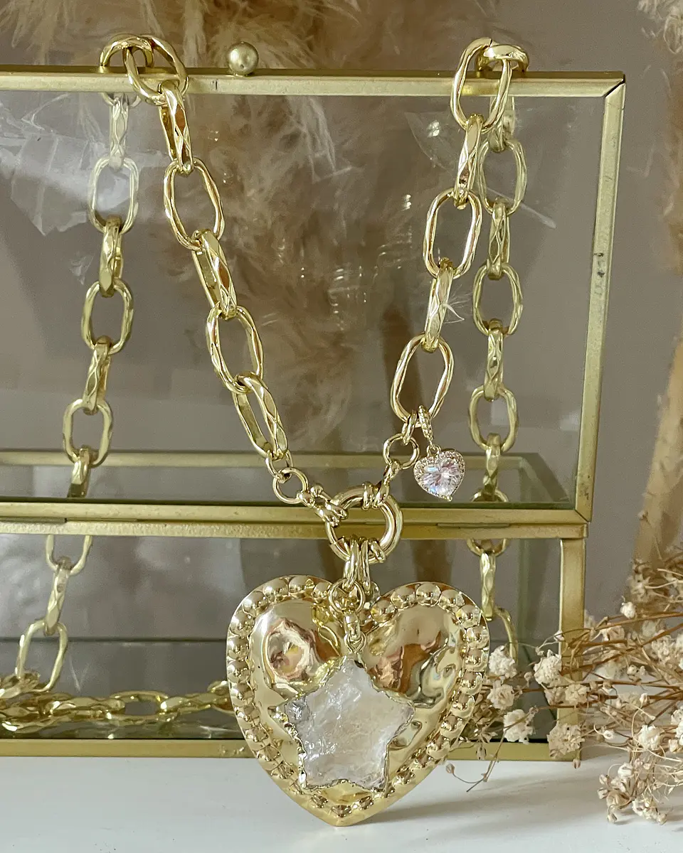 Collar XL Corazón Martillado y Estrella Cuarzo Gold 2