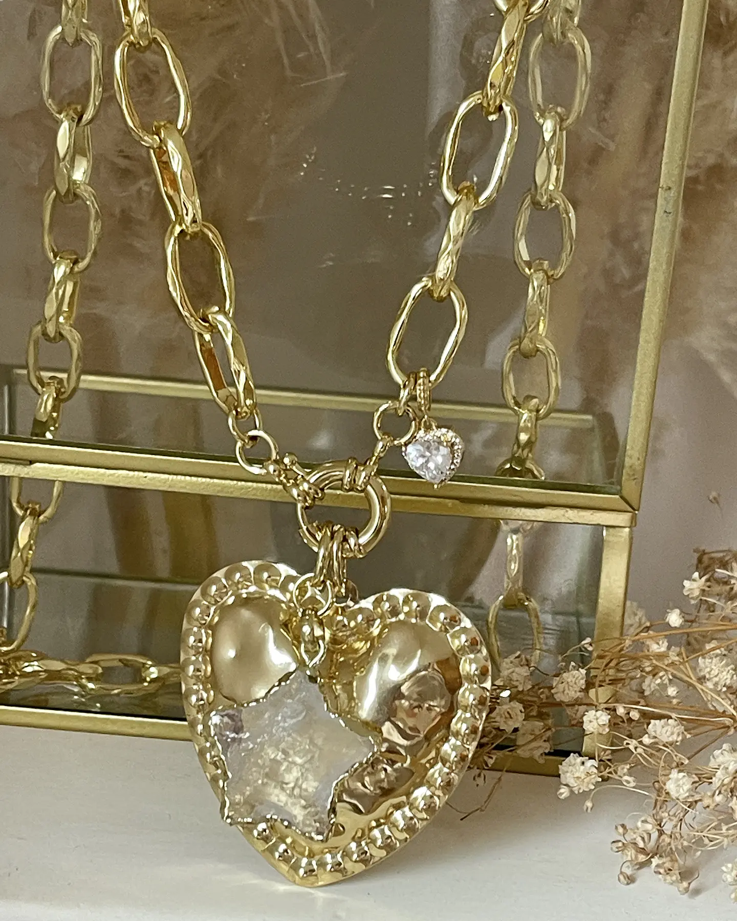 Collar XL Corazón Martillado y Estrella Cuarzo Gold 4