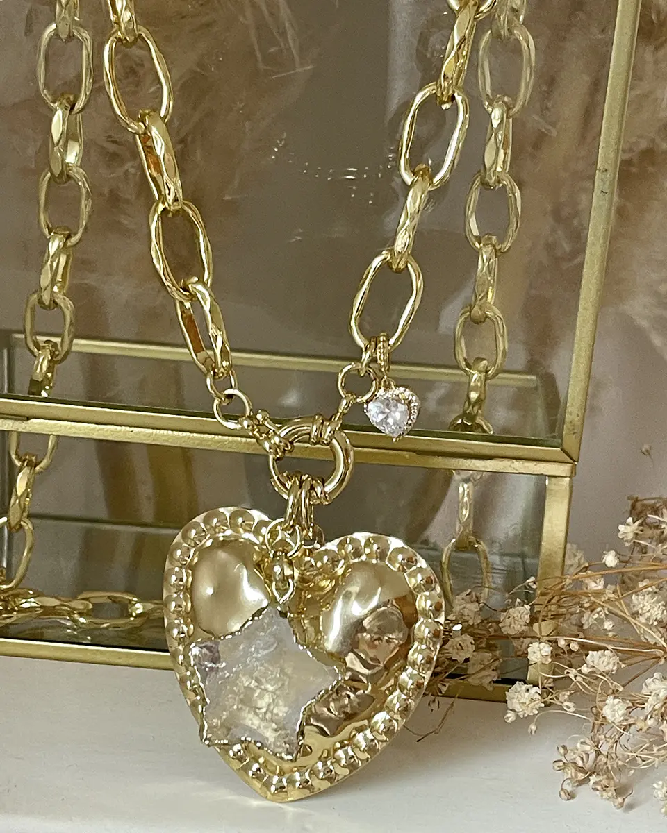 Collar XL Corazón Martillado y Estrella Cuarzo Gold 4