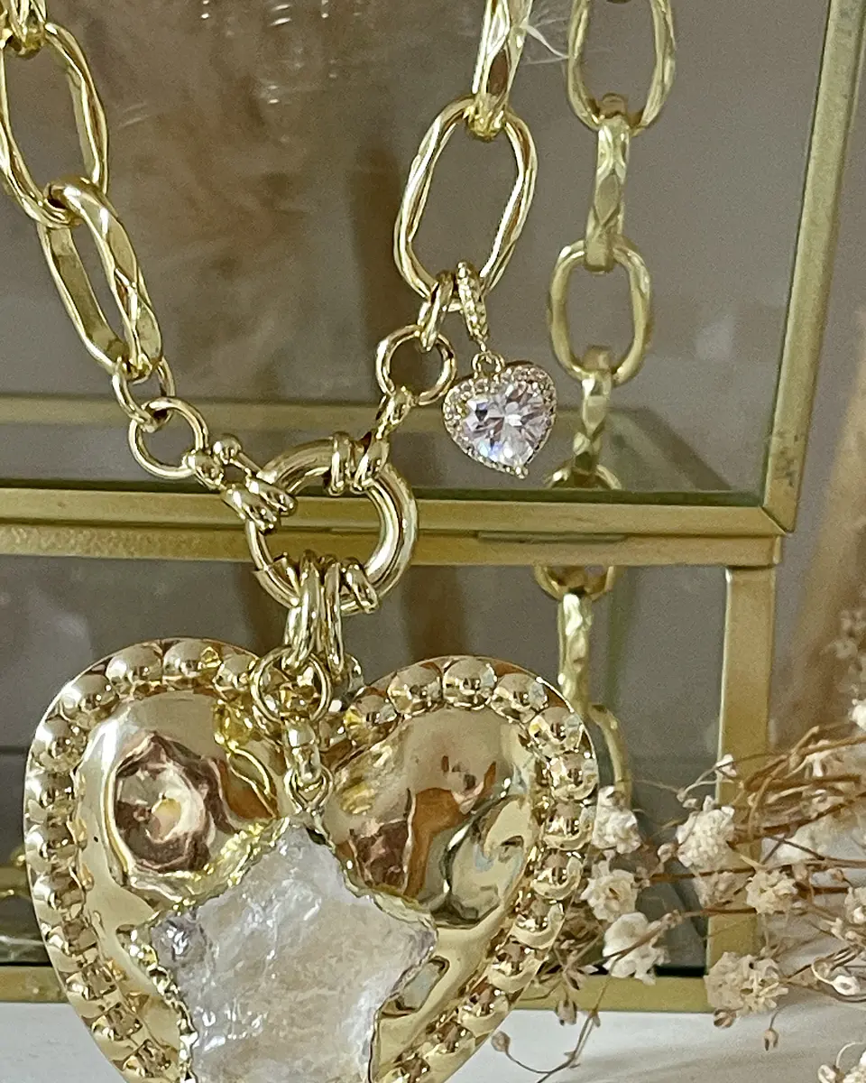 Collar XL Corazón Martillado y Estrella Cuarzo Gold 6