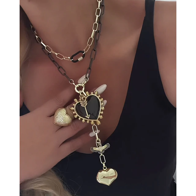 Dúo de Collares Black Heart Spirit + choker gold