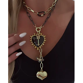 Dúo de Collares Black Heart Spirit + choker gold