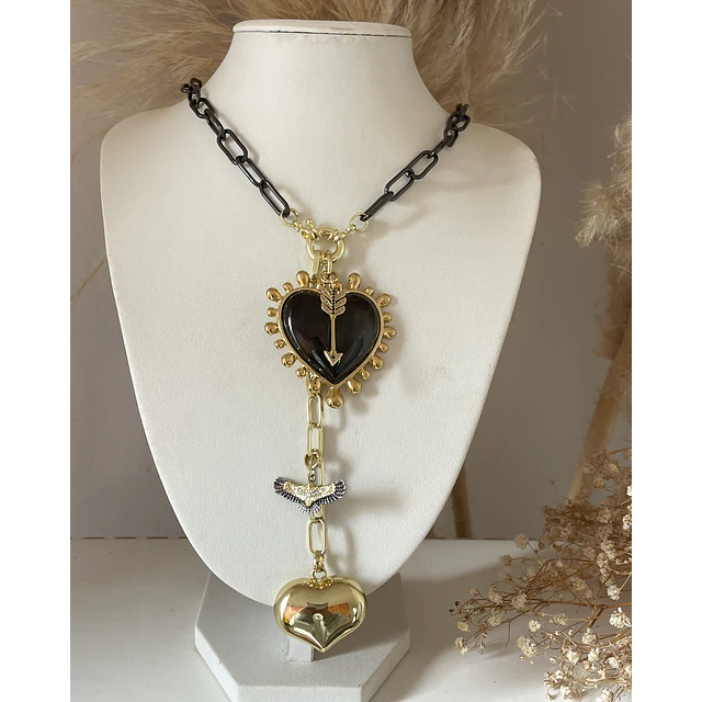 Dúo de Collares Black Heart Spirit + choker gold