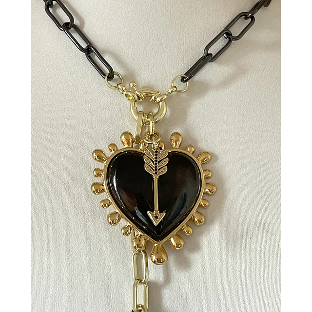 Dúo de Collares Black Heart Spirit + choker gold