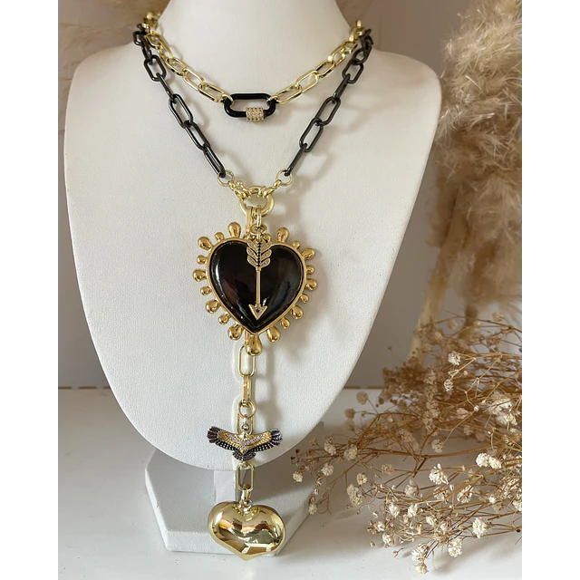 Dúo de Collares Black Heart Spirit + choker gold