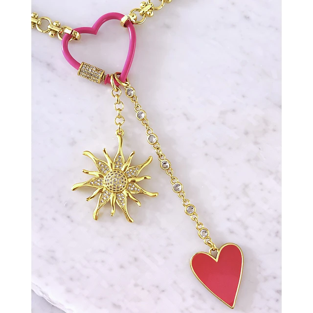 Collar Sol Corazón Pink Multidije Gold