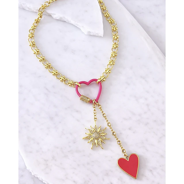 Collar Sol Corazón Pink Multidije Gold