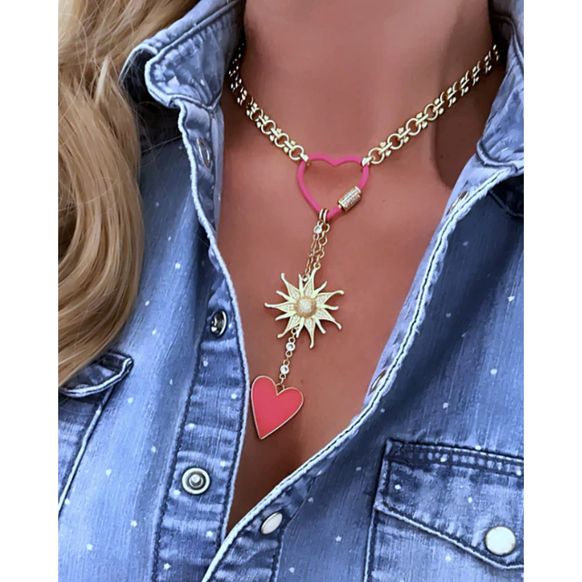 Collar Sol Corazón Pink Multidije Gold