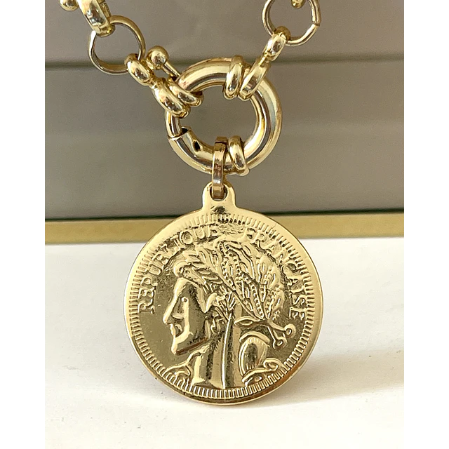 Collar Moneda Francesa Eslabones Tiffany gold 