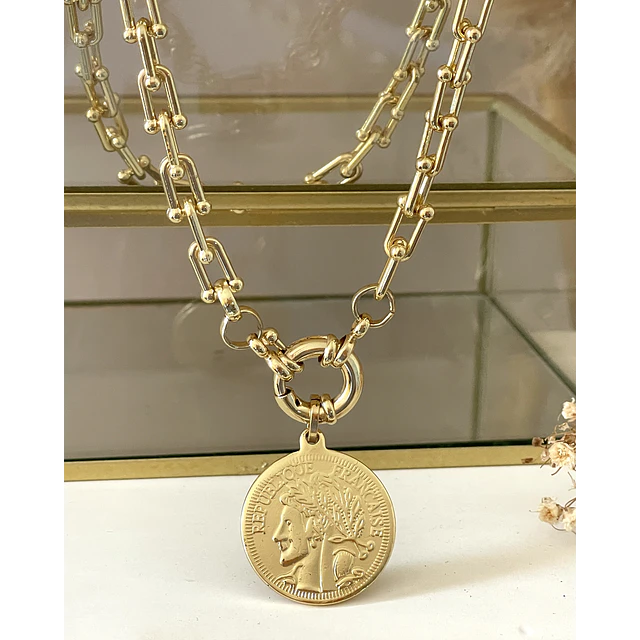 Collar Moneda Francesa Eslabones Tiffany gold 