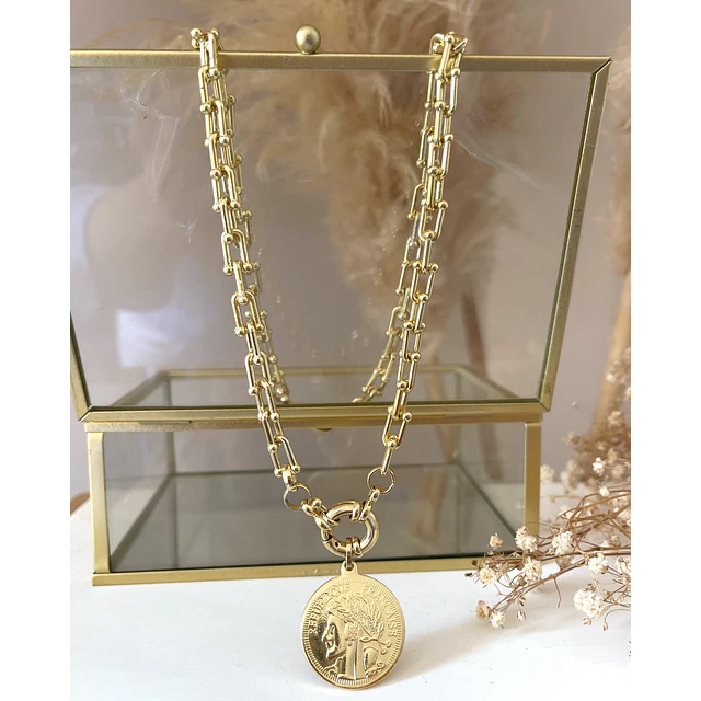 Collar Moneda Francesa Eslabones Tiffany gold 