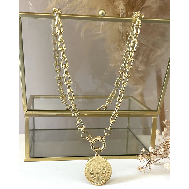 Collar Moneda Francesa Eslabones Tiffany gold 