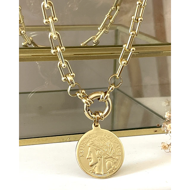 Collar Moneda Francesa Eslabones Tiffany gold 
