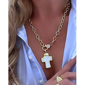 Collar Maxi Cruz Nácar Eslabones ovalados broche luxury Gold