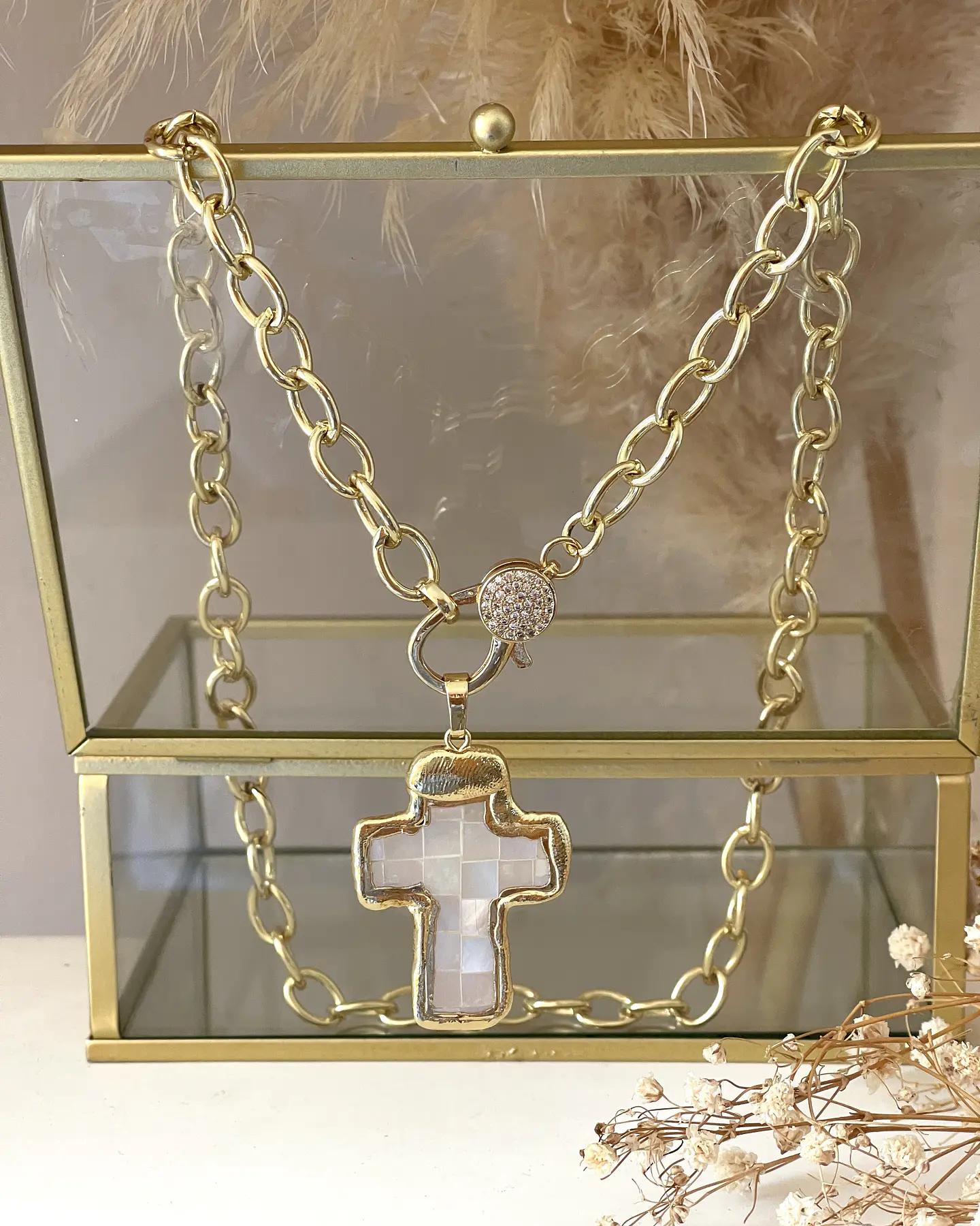Collar Maxi Cruz Nácar Eslabones ovalados broche luxury Gold 8