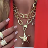 Collar XL Maxi Estrella Martillada y estrella cuarzo cristal gold