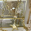 Collar XL Maxi Estrella Martillada y estrella cuarzo cristal gold