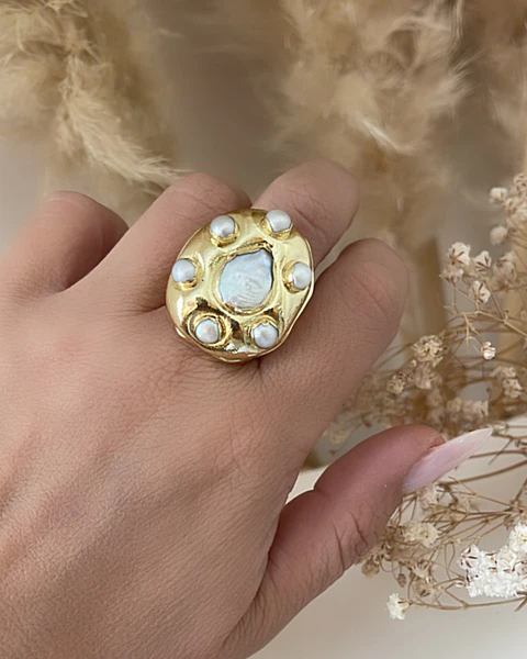 Maxi Anillo Macizo Perlas Modelo Italiano Gold