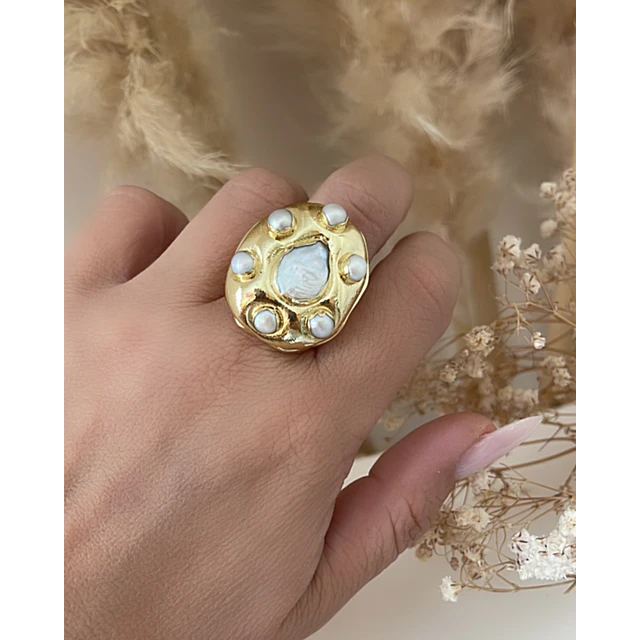 Maxi Anillo Macizo Perlas Modelo Italiano Gold