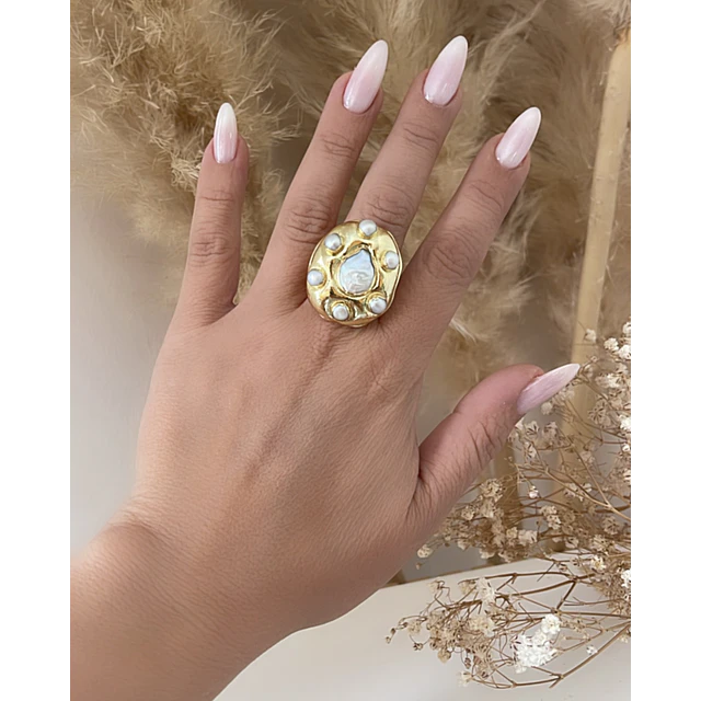 Maxi Anillo Macizo Perlas Modelo Italiano Gold