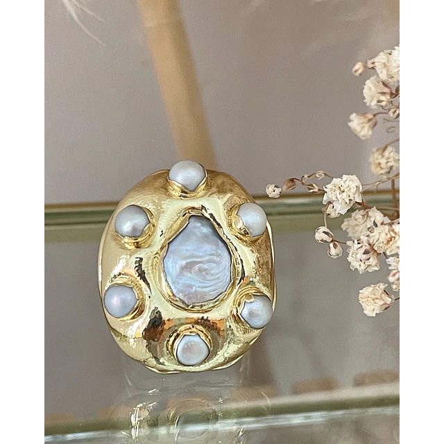 Maxi Anillo Macizo Perlas Modelo Italiano Gold