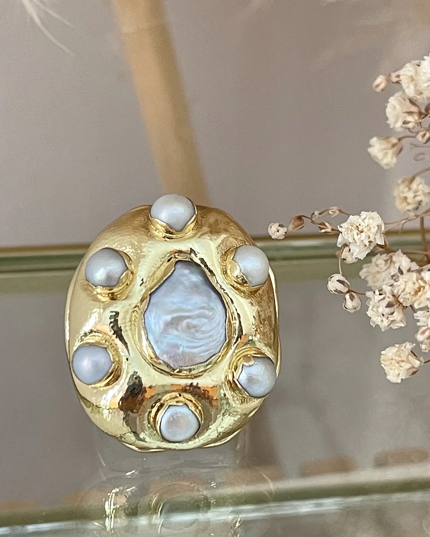 Maxi Anillo Macizo Perlas Modelo Italiano Gold 2