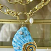 Collar Maxi Caracola Blue Perlas Gold