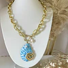 Collar Maxi Caracola Blue Perlas Gold