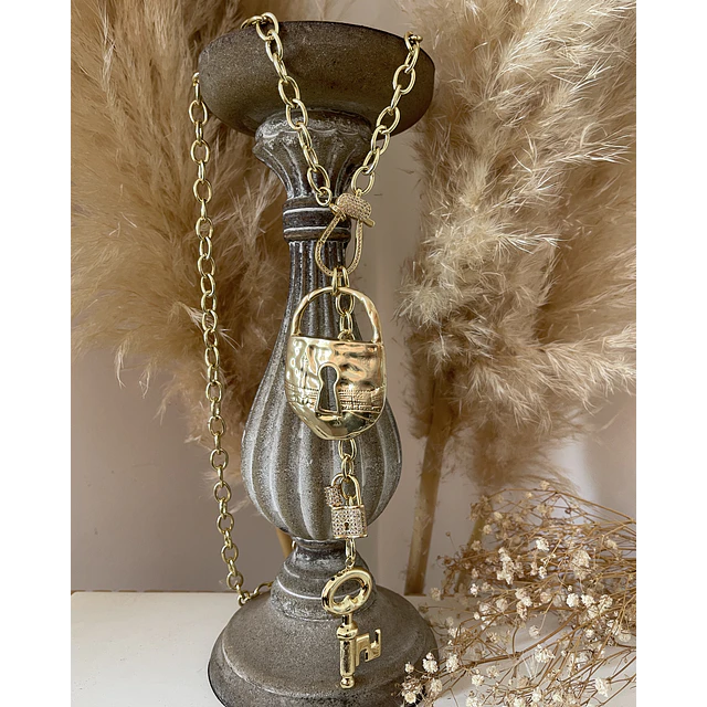 Collar Maxi Candado Llave Eslabones ovalados Gold