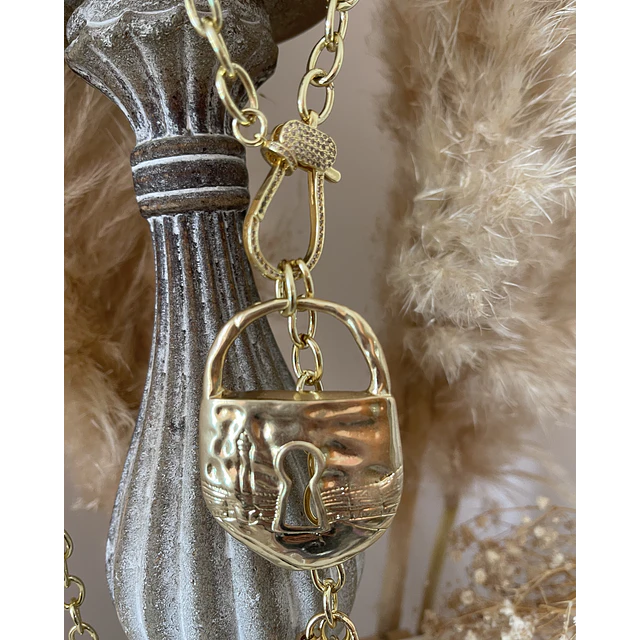Collar Maxi Candado Llave Eslabones ovalados Gold