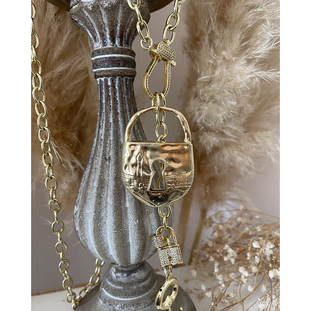 Collar Maxi Candado Llave Eslabones ovalados Gold