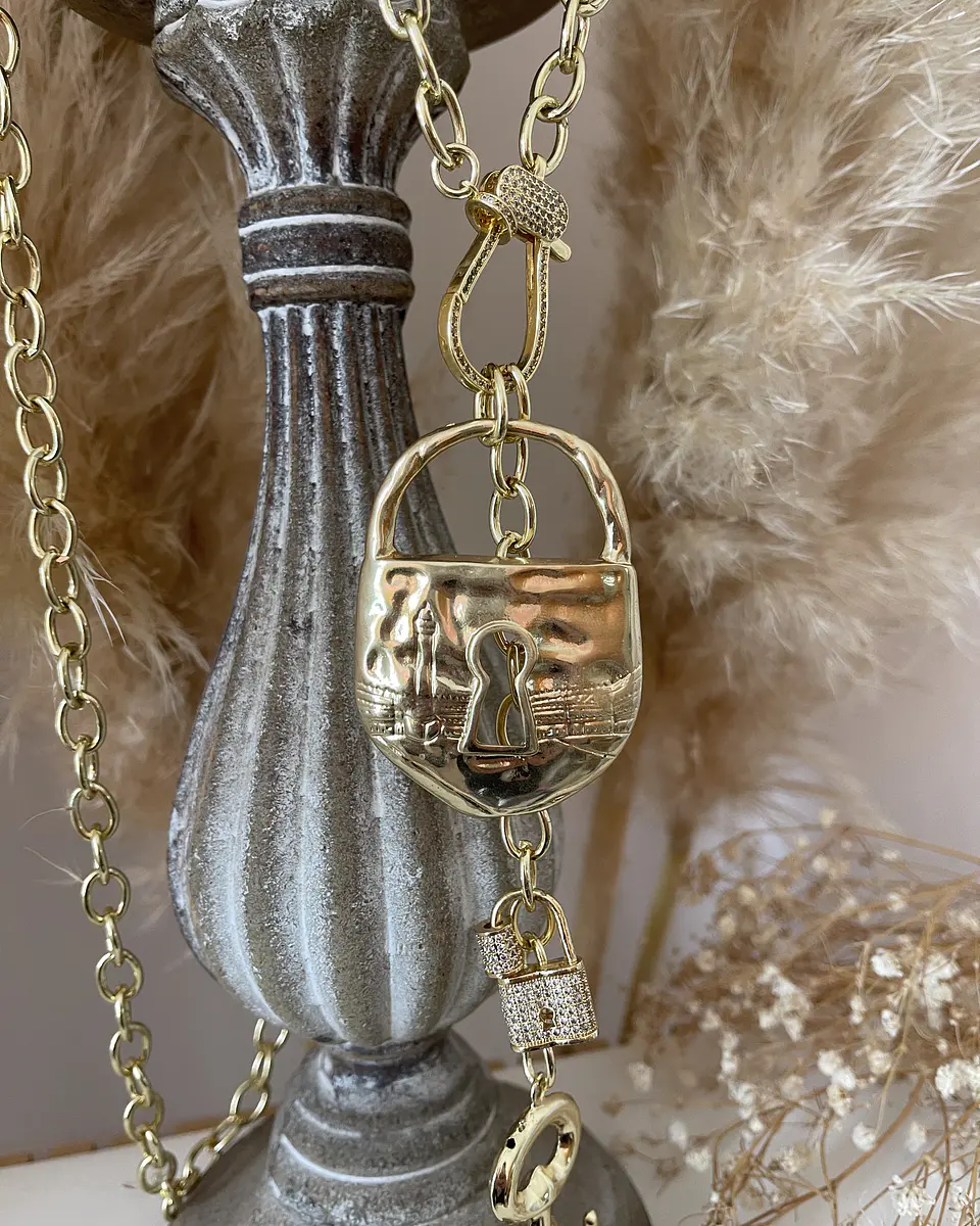 Collar Maxi Candado Llave Eslabones ovalados Gold 5