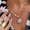 Collar Medalla San Benito Reversible Eslabones rectangulares gold