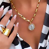 Collar Medalla San Benito Reversible Eslabones rectangulares gold